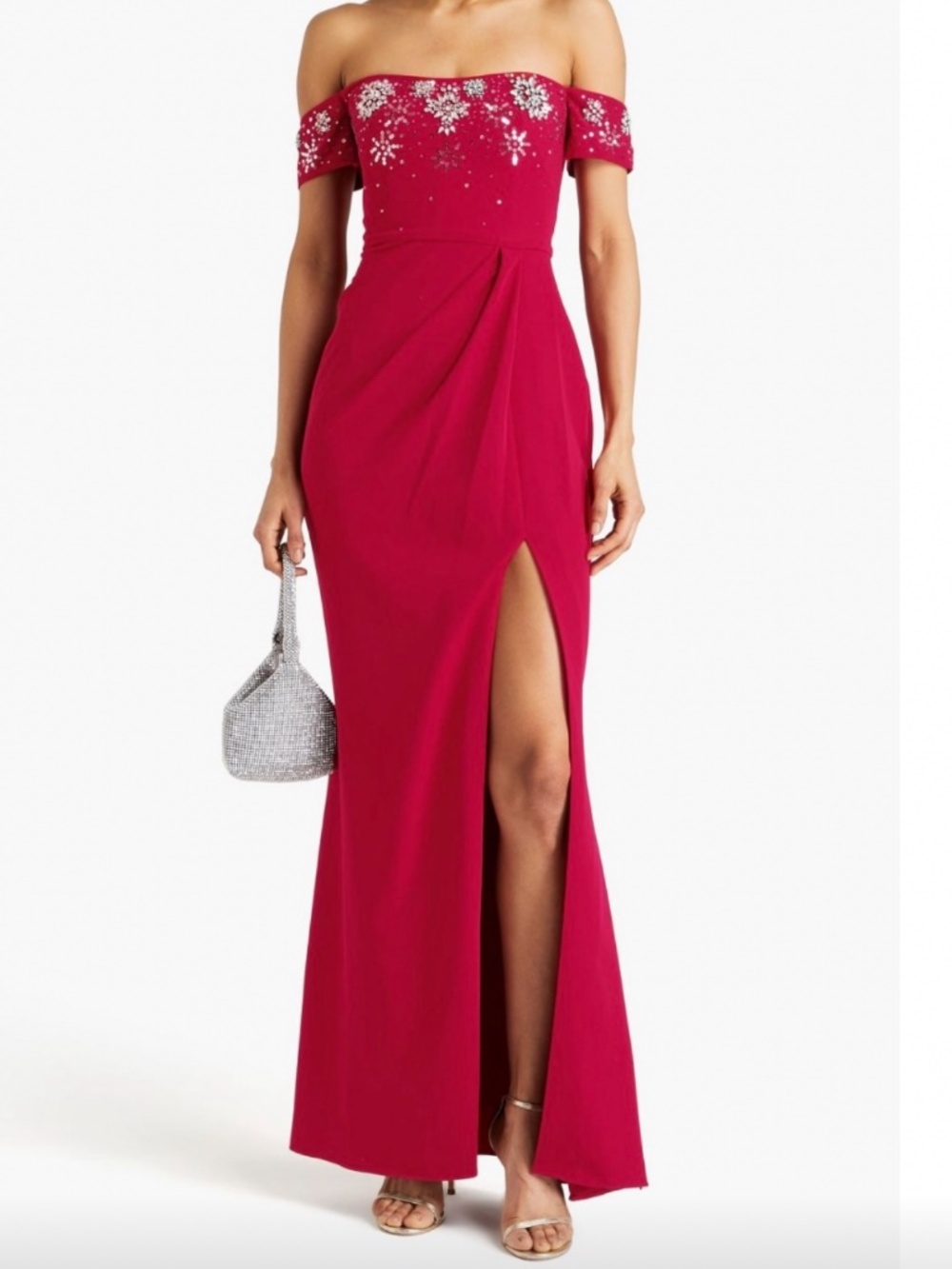 Marchesa Notte embellished crepe red evening gown/size 8